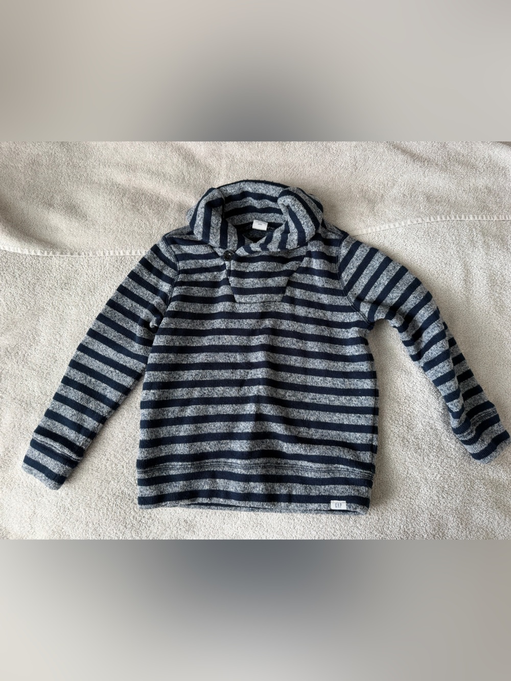 GAP Navy and Gray Striped Cowl Neck Sweater